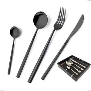 24 Piece Kyoto Origami Black Cutlery Set in Showcase Packaging, Stainless Steel (Aisi 304) with Glossy Steel PVD Treatment