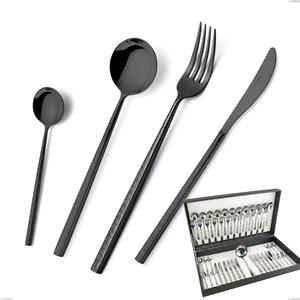 Kyoto Origami Black 49 Piece Cutlery Set in Canteen Box, Stainless Steel (Aisi 304) with Polished Steel PVD Treatment