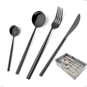 Kyoto Origami Black 16-Piece Cutlery Set in Showcase Packaging, Stainless Steel (Aisi 304) with Polished Steel PVD Treatment