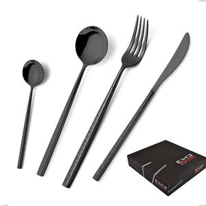 Kyoto Origami Black 49-Piece Cutlery Set in Gift Box, Stainless Steel (Aisi 304) with Polished Steel PVD Treatment