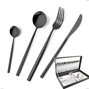 Kyoto Origami Black 51 Piece Cutlery Set in Canteen Box, Stainless Steel (Aisi 304) with Glossy Steel PVD Treatment