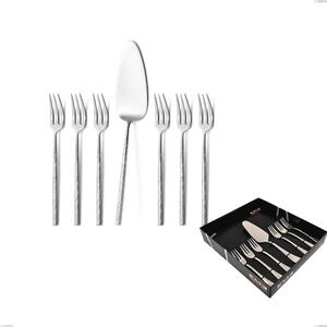 Kyoto Origami 7-piece Dessert Cutlery Set, Small Forks and Cake Server in Display Box, Polished Stainless Steel (Aisi 304)