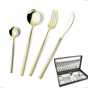 Kyoto Origami Tin Gold 49 Pieces Cutlery Set in Canteen Box, Stainless Steel (Aisi 304) with Polished Steel PVD Treatment