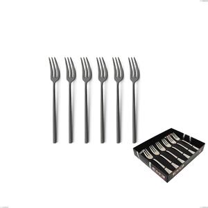 Set of 6 Kyoto Sandblasted Black Dessert Forks in Display Case, Sandblasted Stainless Steel (Aisi 304)