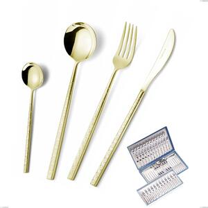 75 Piece Kyoto Origami Tin Gold Cutlery Set in Canteen Box, Stainless Steel (Aisi 304) with Polished Steel PVD Treatment