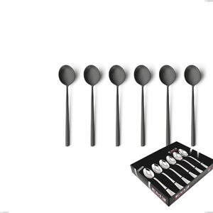 Set of 6 Kyoto Sandblasted Black Coffee Spoons in Showcase Box, Sandblasted Stainless Steel (Aisi 304)