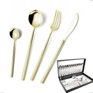 Kyoto Origami Tin Gold 51-Piece Cutlery Set in Canteen Box, Stainless Steel (Aisi 304) with Polished Steel PVD Treatment