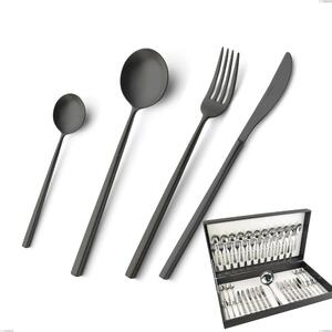 Kyoto Sandblasted Black 49 Piece Cutlery Set in Canteen Box, Sandblasted Stainless Steel (Aisi 304)
