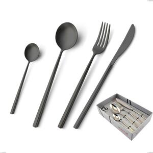16-Piece Kyoto Sandblasted Black Cutlery Set in Display Box, Sandblasted Stainless Steel (Aisi 304)