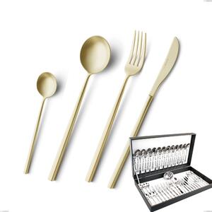 Kyoto Sandblasted Champagne 51-Piece Cutlery Set in Canteen Box, Sandblasted Stainless Steel (Aisi 304)