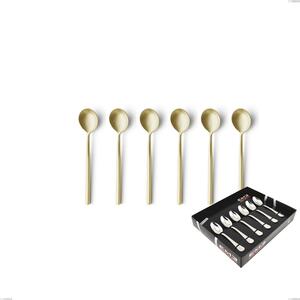 Set of 6 Kyoto Sandblasted Champagne Moka Spoons in Display Box, Sandblasted Stainless Steel (Aisi 304)