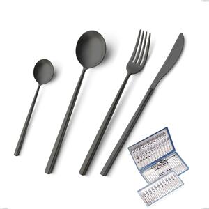 75 Piece Kyoto Sandblasted Black Cutlery Set in Canteen Box, Satin Stainless Steel (Aisi 304)