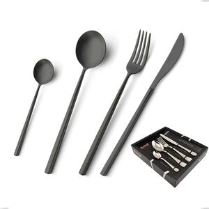 24 Piece Kyoto Sandblasted Black Cutlery Set in Showcase Packaging, Sandblasted Stainless Steel (Aisi 304)
