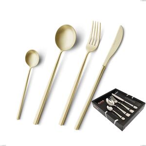 24-Piece Kyoto Sandblasted Champagne Cutlery Set in Display Case, Sandblasted Stainless Steel (Aisi 304)