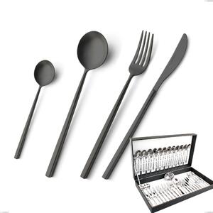 Kyoto Sandblasted Black 51 Piece Cutlery Set in Canteen Box, Sandblasted Stainless Steel (Aisi 304)