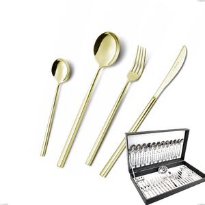 Kyoto Tin Gold 51-piece Cutlery Set in Canteen Box, Stainless Steel (Aisi 304) with Polished Steel PVD Treatment