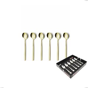 Set of 6 Kyoto Tin Gold Moka Spoons in Display Box, Stainless Steel (Aisi 304) with Polished Steel PVD Treatment