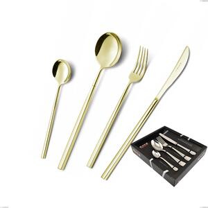 Kyoto Tin Gold 24 Piece Cutlery Set in Showcase Packaging, Stainless Steel (Aisi 304) with Polished Steel PVD Treatment