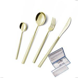 75-Piece Kyoto Tin Gold Cutlery Set in Canteen Box, Stainless Steel (Aisi 304) with Polished Steel PVD Treatment