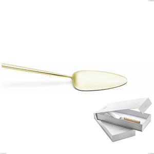 Kyoto Tin Gold Cake Server in Book Closure Box, Stainless Steel (AISI 304) with Polished Steel PVD Treatment