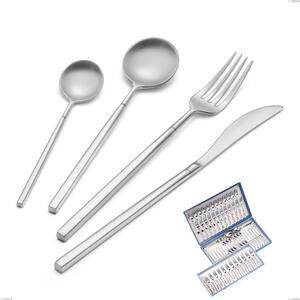 75-Piece Kyoto Sandblasted Cutlery Set in Canteen Box, Sandblasted Stainless Steel (AISI 304)