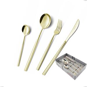 Kyoto Tin Gold 16-Piece Cutlery Set in Showcase Packaging, Stainless Steel (Aisi 304) with Polished Steel PVD Treatment