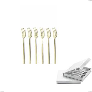 Kyoto Tin Gold Set of 6 Dessert Forks in Book-Style Box, Stainless Steel (Aisi 304) with Polished PVD Treatment