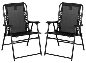 Outsunny Patio Folding Chair Set: 2 Portable Loungers with Armrests, Steel Frame, Camping & Beach Bliss, Black