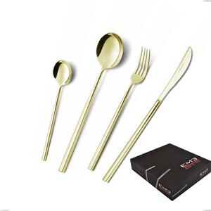 Kyoto Tin Gold 49-Piece Cutlery Set in Gift Box, Stainless Steel (Aisi 304) with Polished Steel PVD Treatment