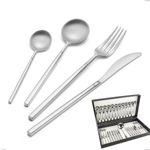 Kyoto Sandblasted 49 Piece Cutlery Set in Canteen Box, Sandblasted Stainless Steel (Aisi 304)