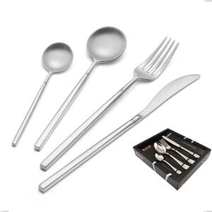 Kyoto Sandblasted 24 Piece Cutlery Set in Display Case, Sandblasted Stainless Steel (Aisi 304)