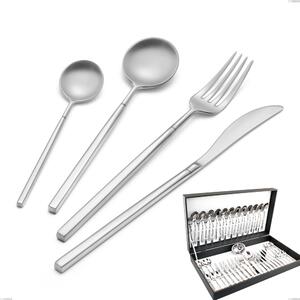 Kyoto Sandblasted 51 Piece Cutlery Set in Canteen Box, Sandblasted Stainless Steel (Aisi 304)