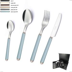 75-Piece Cutlery Set in Wooden Case, Linea Gres, 18/10 AISI 304 Stainless Steel with Acrylic Handles