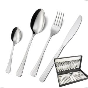 Loira 49 Piece Cutlery Set in Canteen Box, Economical Knife, Polished AISI 304 Stainless Steel, 2 mm Thickness, Classic Design
