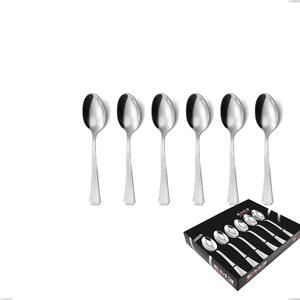Set of 6 Loira Coffee Spoons in Showcase Packaging, Polished Aisi 304 Stainless Steel, 2 mm Thickness, Classic Design