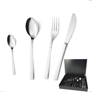 Lux 24-Piece Cutlery Set in Wooden Canteen Box, Polished AISI 304 Stainless Steel, 2.5 mm Thickness