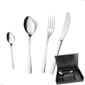 Lux 51-Piece Cutlery Set in Wooden Box, AISI 304 Stainless Steel Polished Cutlery, 2.5mm Thickness