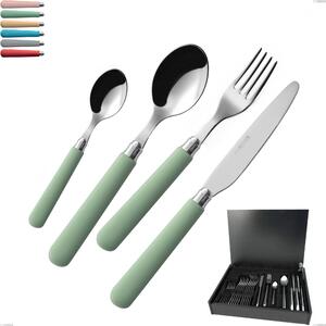 24 Piece Cutlery Set in Wooden Case Macarons, 18.10 Stainless Steel with Polished Stainless Acrylic Handles Macarons