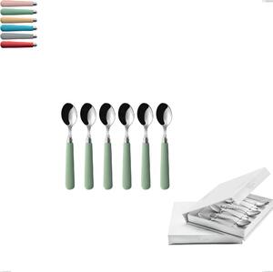 Set of 6 Macarons Moka Spoons in Book-style Box, 18.10 Stainless Steel with Polished Acrylic Handles