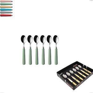 Showcase Box 6 Pieces Moka Spoon Macarons, 18.10 Stainless Steel with Polished Stainless Acrylic Handles