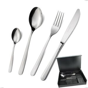 Medea 51 Piece Cutlery Set in Wooden Box, Polished AISI 304 Stainless Steel, 3 mm Thickness