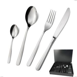 Medea 24 Piece Cutlery Set in Wooden Box, Polished Aisi 304 Stainless Steel, 3 mm Thickness