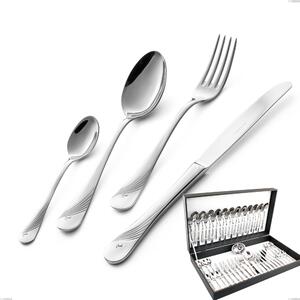 Milano Inciso 51-piece cutlery set in canteen box, 18/10 (AISI304) polished stainless steel, 2.5 mm thickness