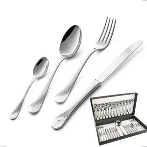 Milano Inciso 49 Piece Cutlery Set in Canteen Box, 18/10 (AISI304) Polished Stainless Steel, 2.5 mm Thickness