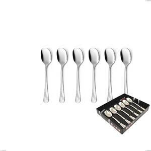 Set of 6 Milano Inciso Ice Cream Spoons in Display Box, 18/10 (AISI304) Polished Stainless Steel, 2.5 mm Thickness