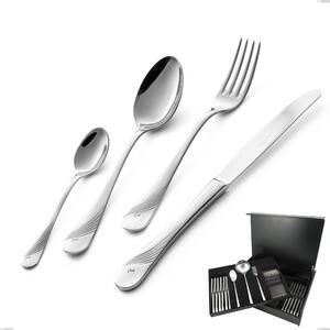 Milano Inciso 75-piece cutlery set in wooden case, 18/10 (AISI304) polished stainless steel, 2.5 mm thickness