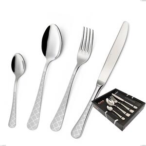 MILANO DAMASK 24-Piece Cutlery Set in Polished 18/10 Stainless Steel 2.5 mm Thickness with Display Box