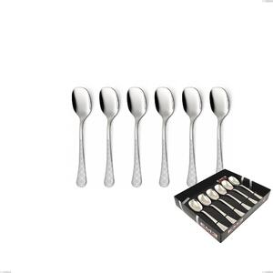 Set of 6 Milano Damask Ice Cream Spoons in Display Box, 18/10 (AISI304) Polished Stainless Steel with Damask Effect, 2.5 mm Thickness
