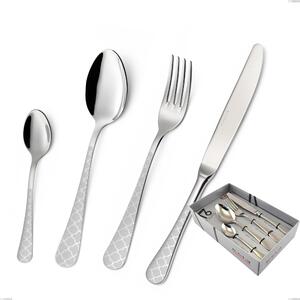 Milano Damask 16-Piece Cutlery Set in Display Case, 18/10 (AISI304) Polished Stainless Steel with Damask Effect, 2.5 mm Thickness
