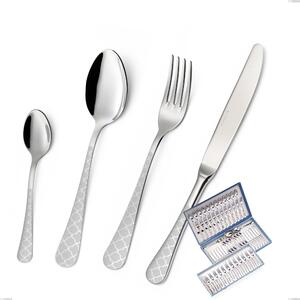 Milano Damask 75 Piece Cutlery Set in Gift Case, 18/10 (AISI304) Polished Stainless Steel with Damask Effect, 2.5 mm Thickness